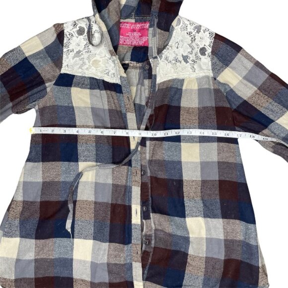 Rustic Outfitters Women's Plaid Lace Hooded Button Shirt Medium Capsule Cotton - Picture 4 of 7